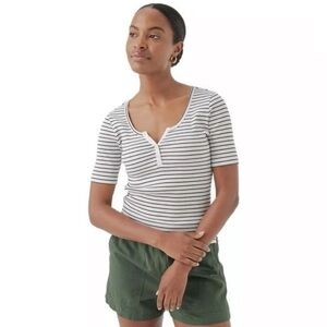PACT Organic Cotton Favorite Rib Henley Short Sleeve Top Large